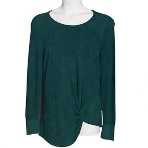 Chico’s XL Emerald Green Tunic Sweater — Flattering Twist Hem Easy Holiday Style